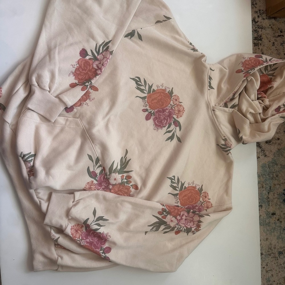 Angela Rose Home Women Floral Pullover Hoodie Cream Pink‎ Orange XS/S
